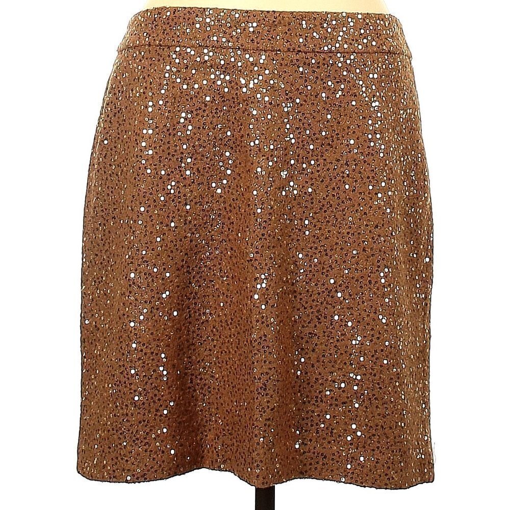 Loft Women's A-Line Wool Blend Short Mini Bronze Gold Sequin Skirt, Sz 0